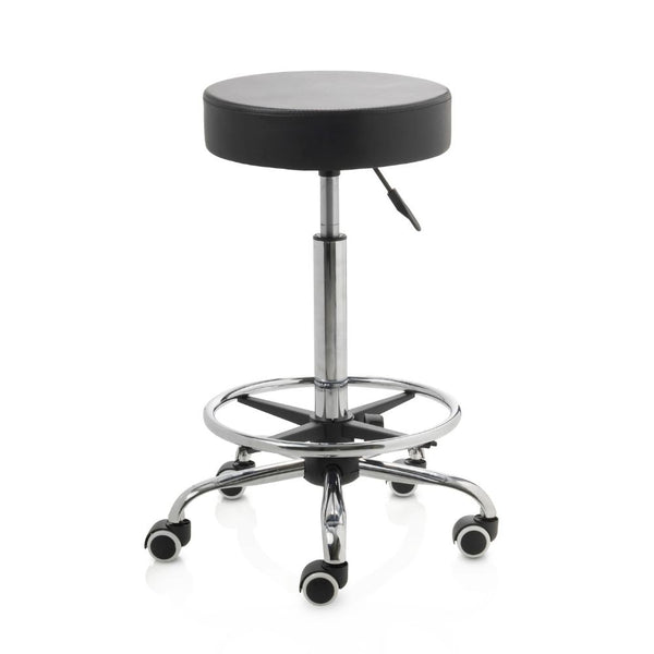Tweedekans ZenGrowth Tabouret Zwart met voetring, chromen frame, hoge gasveer en zachte wieltjes