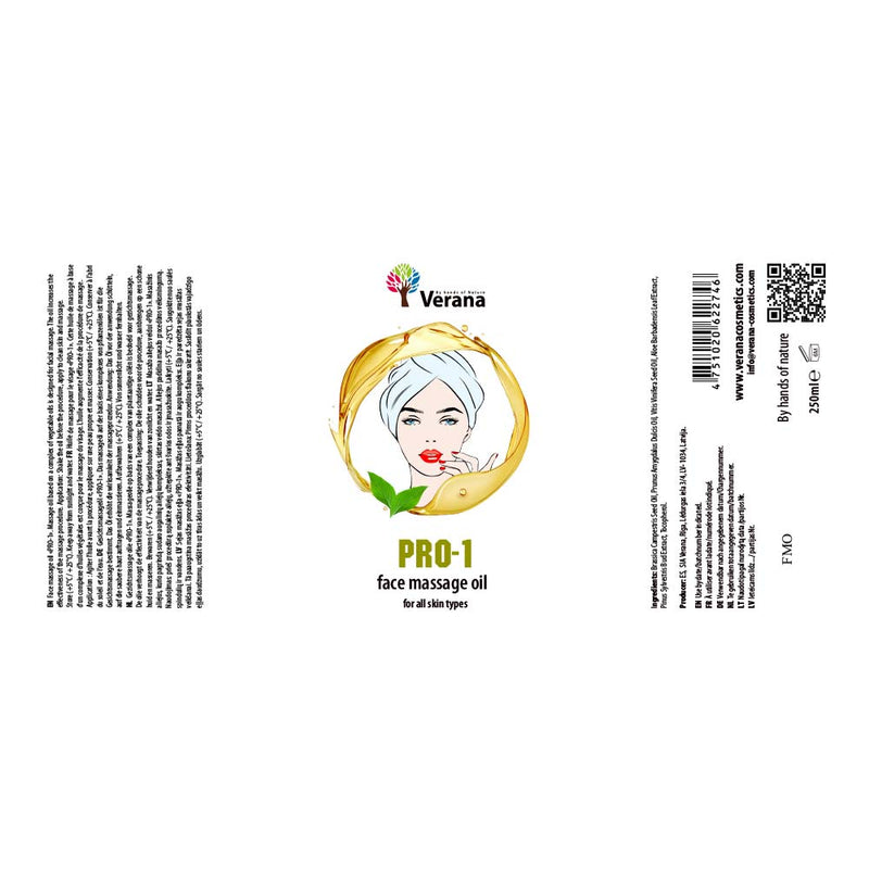 Verana 100% natuurlijke gezichtsmassageolie Neutraal Pro-1 250ml