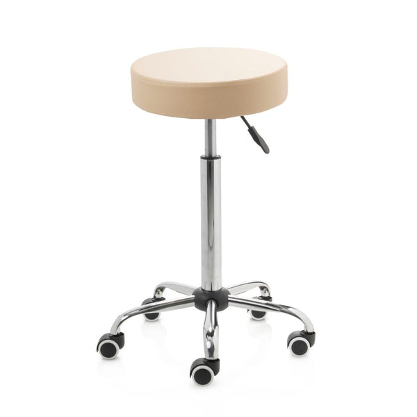 Tweedekans ZenGrowth Tabouret Beige met chroom frame, Hoge gasveer en Harde Wieltjes
