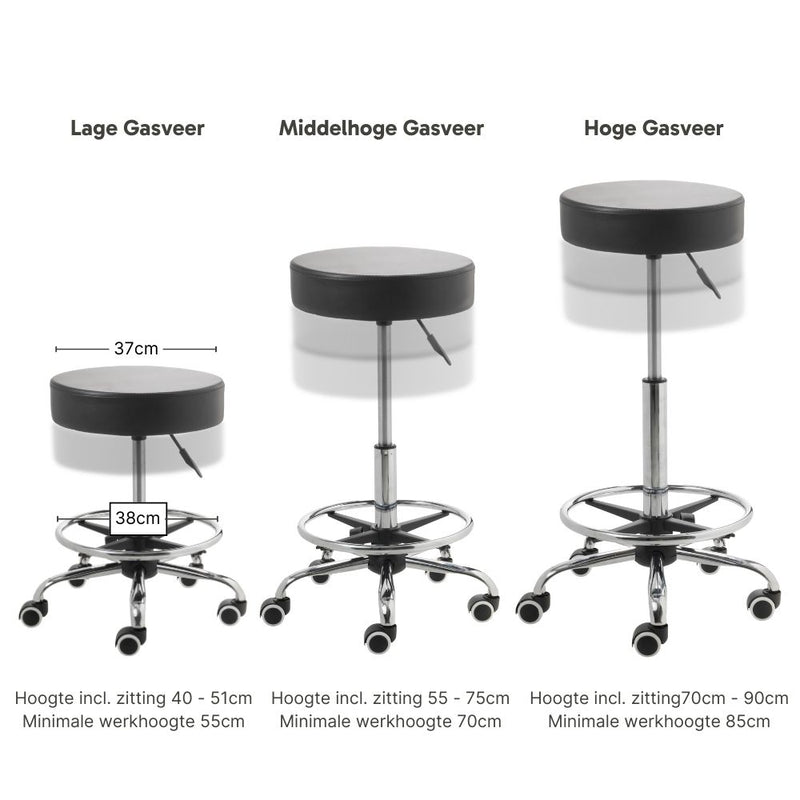 ZenGrowth Tabouret Zwart met voetring en chromen frame