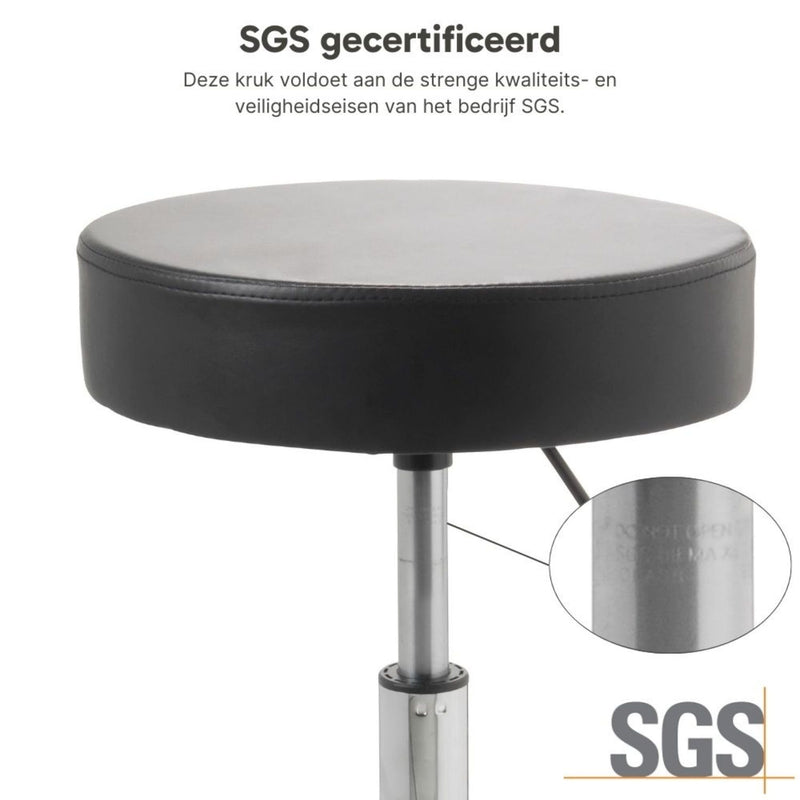 ZenGrowth Tabouret Zwart met voetring en chromen frame