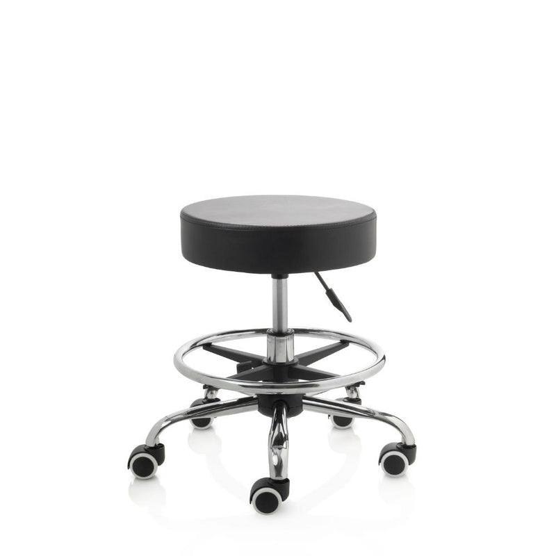 ZenGrowth Tabouret Zwart met voetring en chromen frame