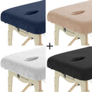 Tweedekans set Badstof Hoeslakens Massagetafel met Uitsparing Wit+ Lichtbruin + Chocoladebruin + Lichtblauw
