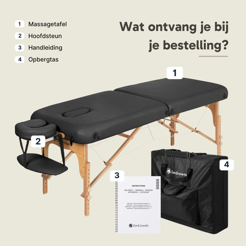 ZENGROWTH Massagetafel Gavia Zwart 71cm