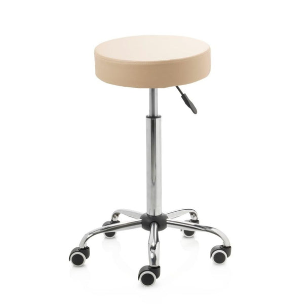 Tweedekans ZenGrowth Tabouret Beige met chroom frame, hoge gasveer en zachte wieltjes