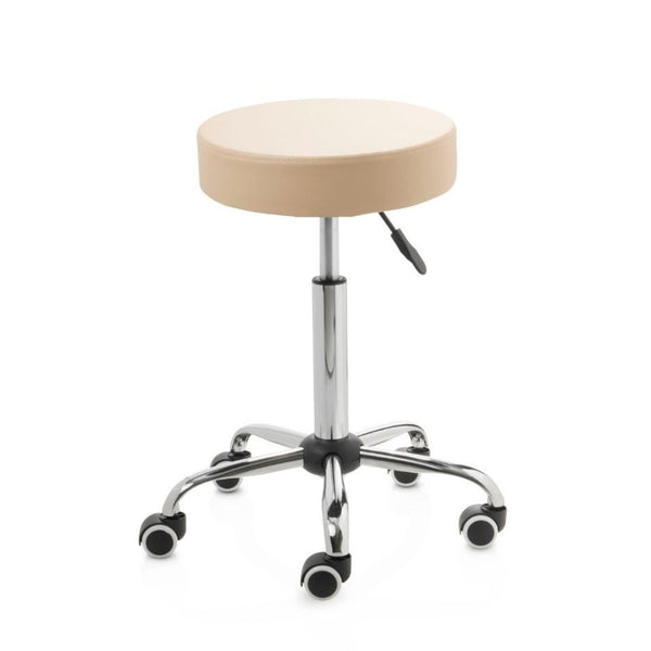 Tweedekans ZenGrowth Tabouret Beige met chroom frame, middelhoge gasveer, zachte wieltjes
