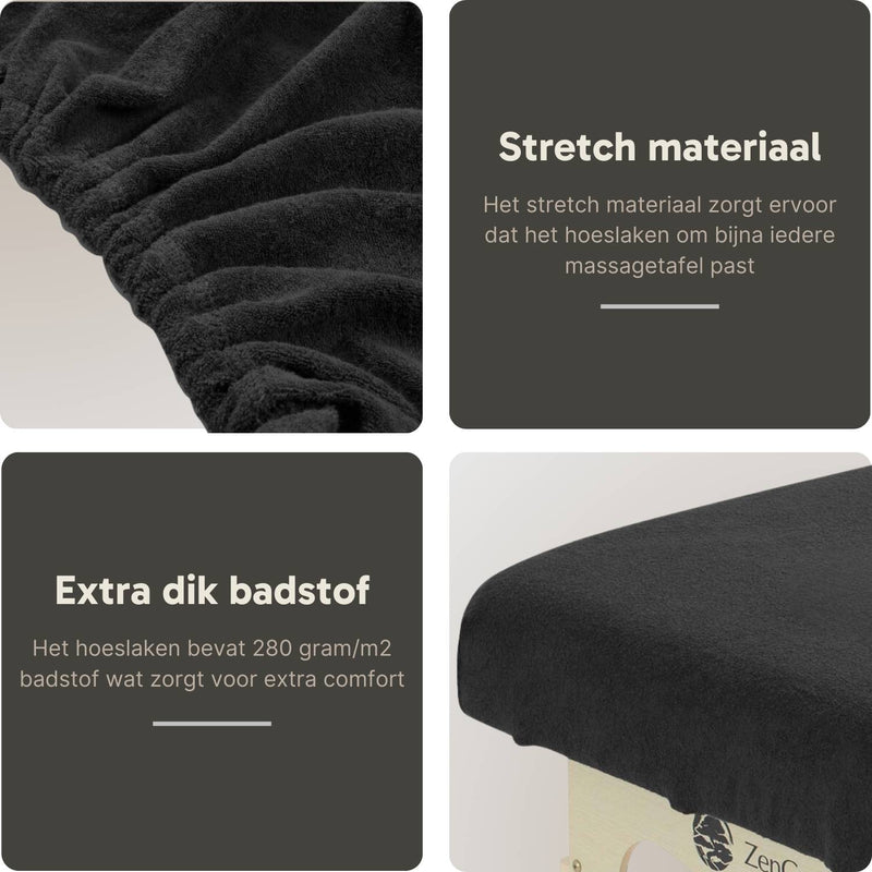 Badstof Hoeslaken Massagetafel Zwart met Uitsparing